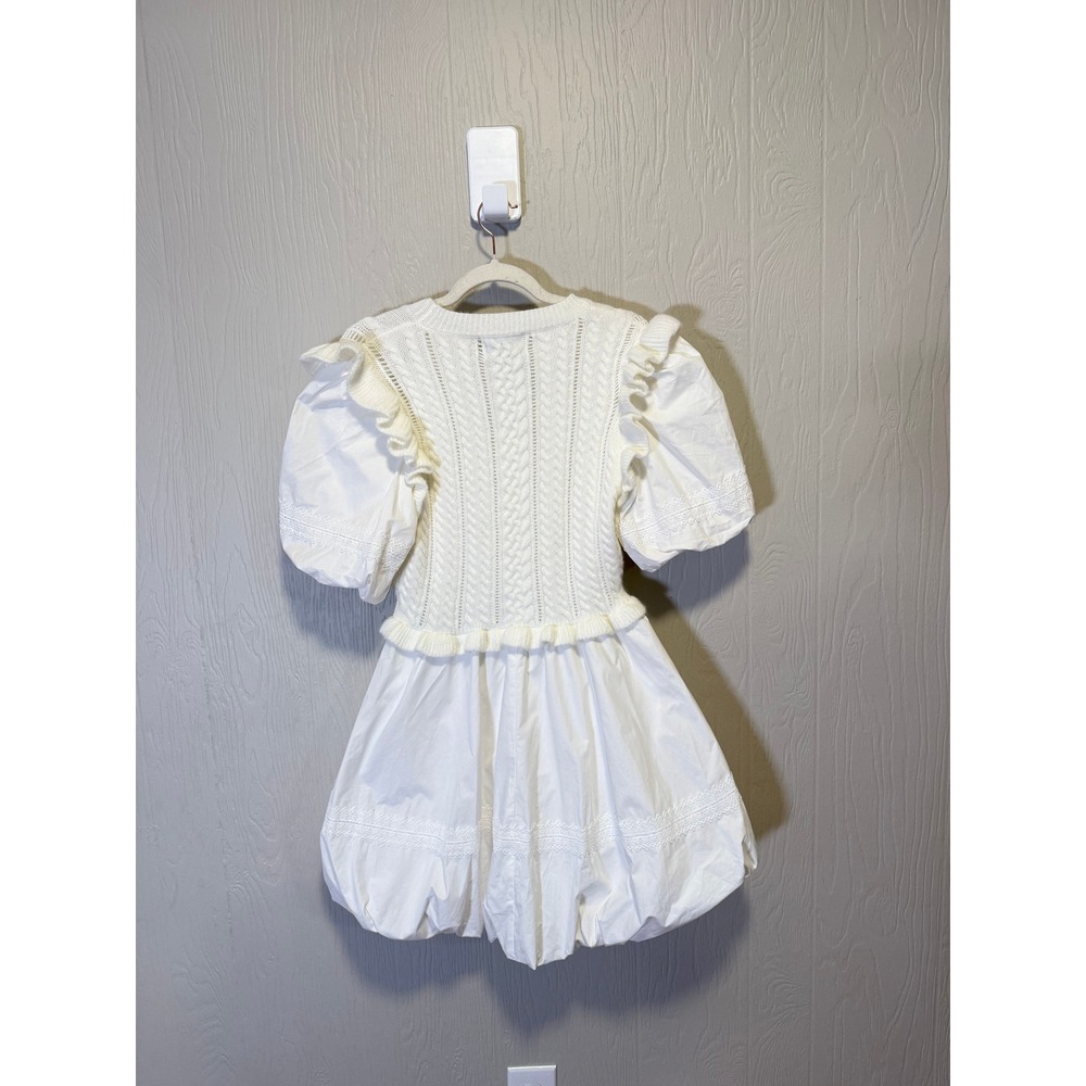 MABLE • NWT Ariana Sweater Bubble Skirt Mini Dress White Cable Knit Sz Medium - Picture 11 of 13